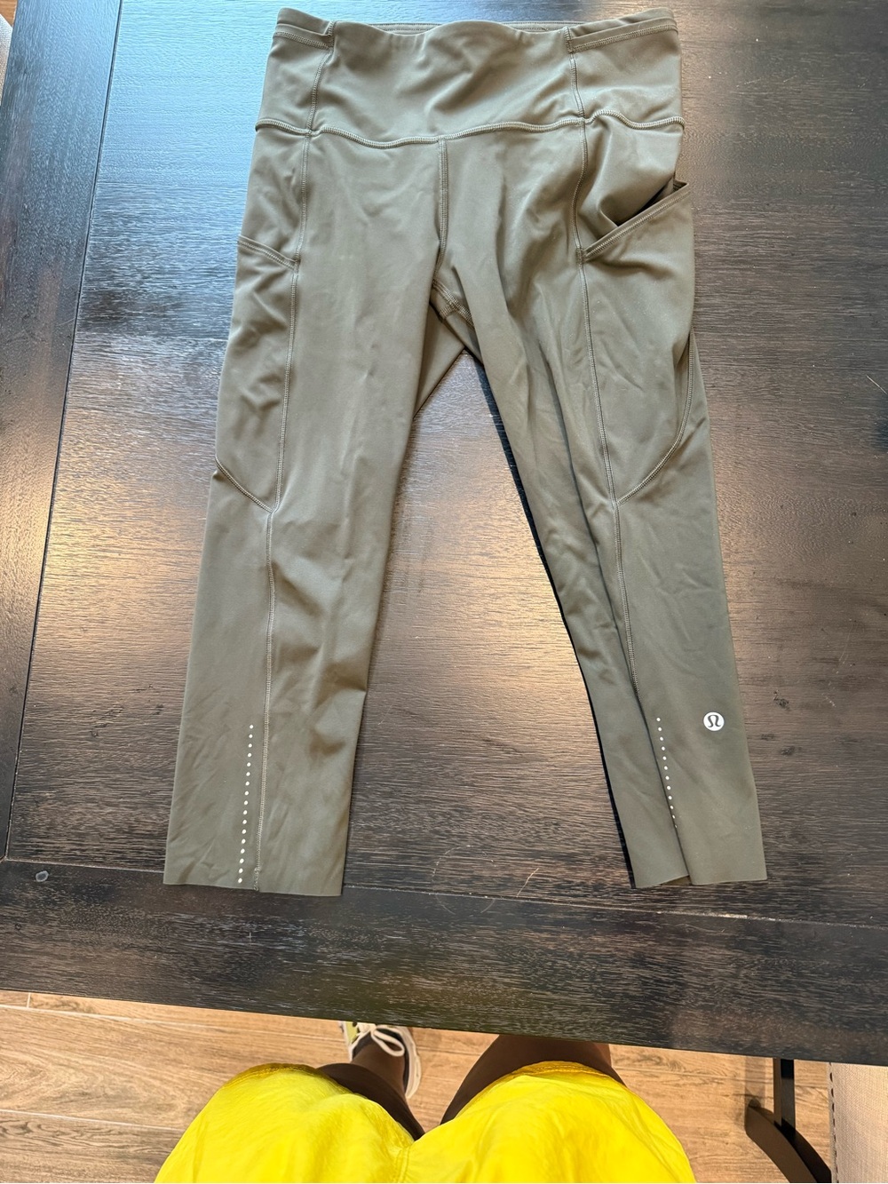 lululemon olive green cropped leggings with side pockets